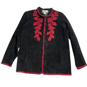 VTG Linea Louis Dell'Olio Jacket Suede Leather Floral Womens Medium Red Black